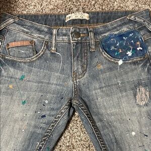 PRPS Distressed Blue Straight-Leg Jeans with Paint Splatter